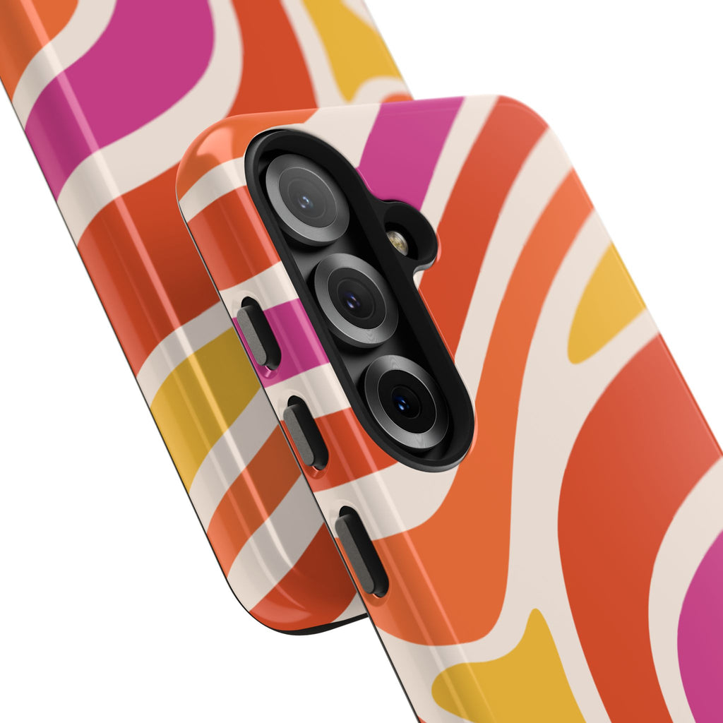 Retro Wave Tough Phone Case – Bright Abstract Orange, Pink & Yellow Protection