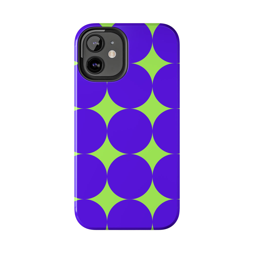 Tough Phone Case — Retro Purple & Lime Geometric Dot Design
