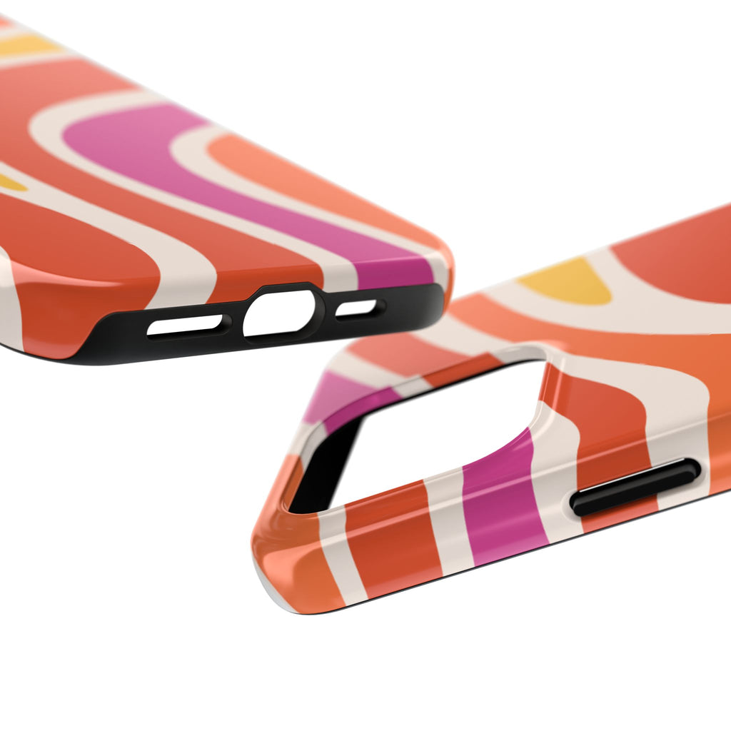 Retro Wave Tough Phone Case – Bright Abstract Orange, Pink & Yellow Protection