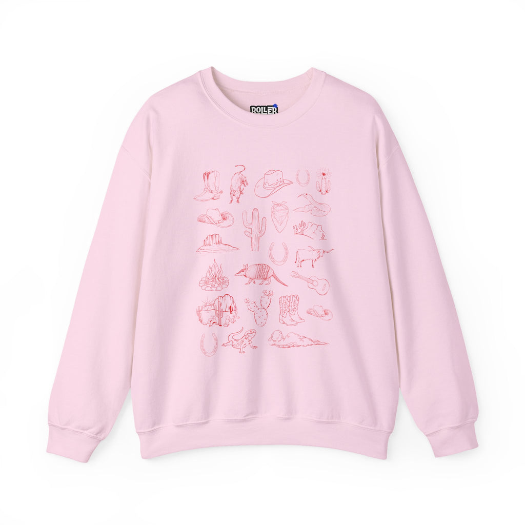 White Crewneck Sweatshirt with Pink Doodles — Minimal Animal Sketch Design