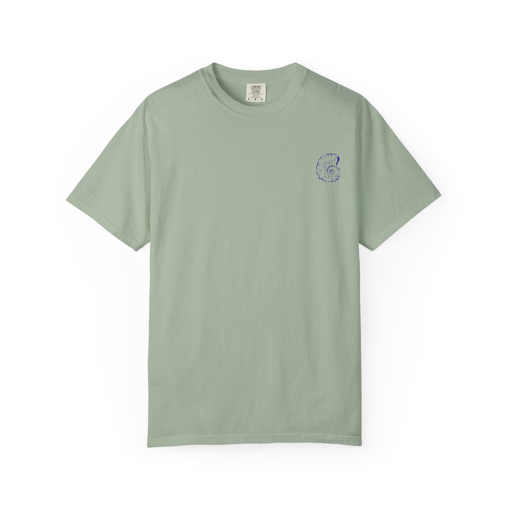 Seaside Shells T-Shirt — Blue Seashell Grid Graphic
