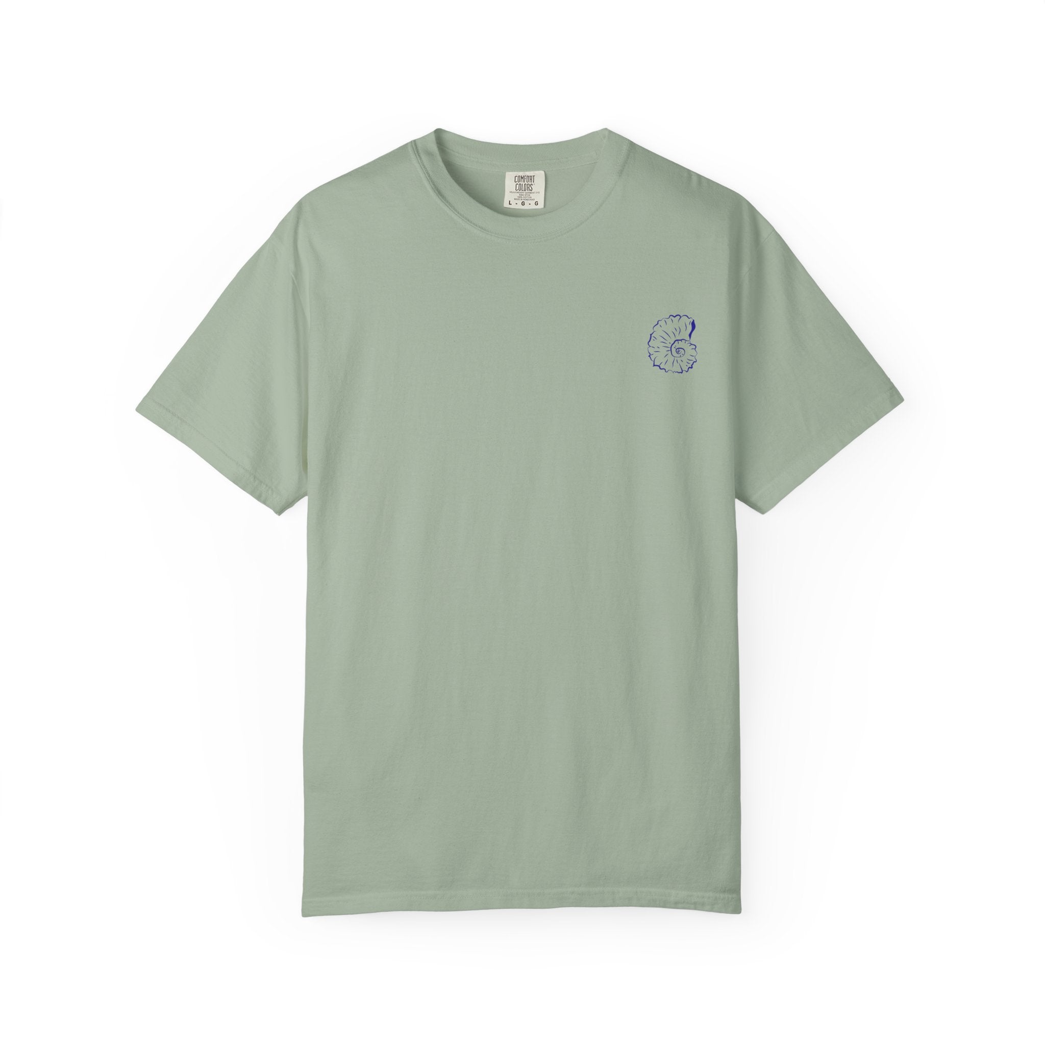 Seaside Shells T-Shirt — Blue Seashell Grid Graphic