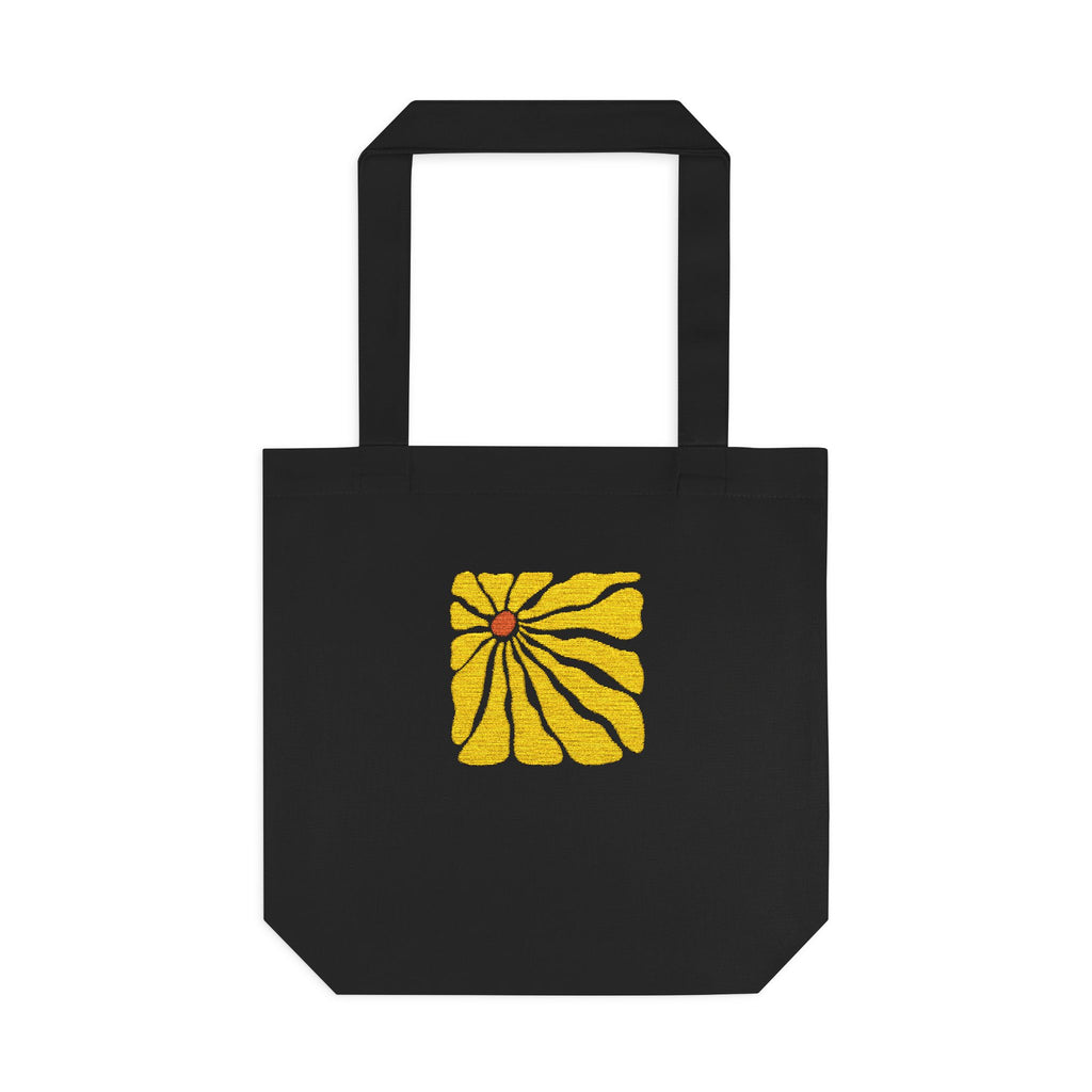 Yellow Daisy Square Tote — Cotton Tote Bag with Floral Puff Design