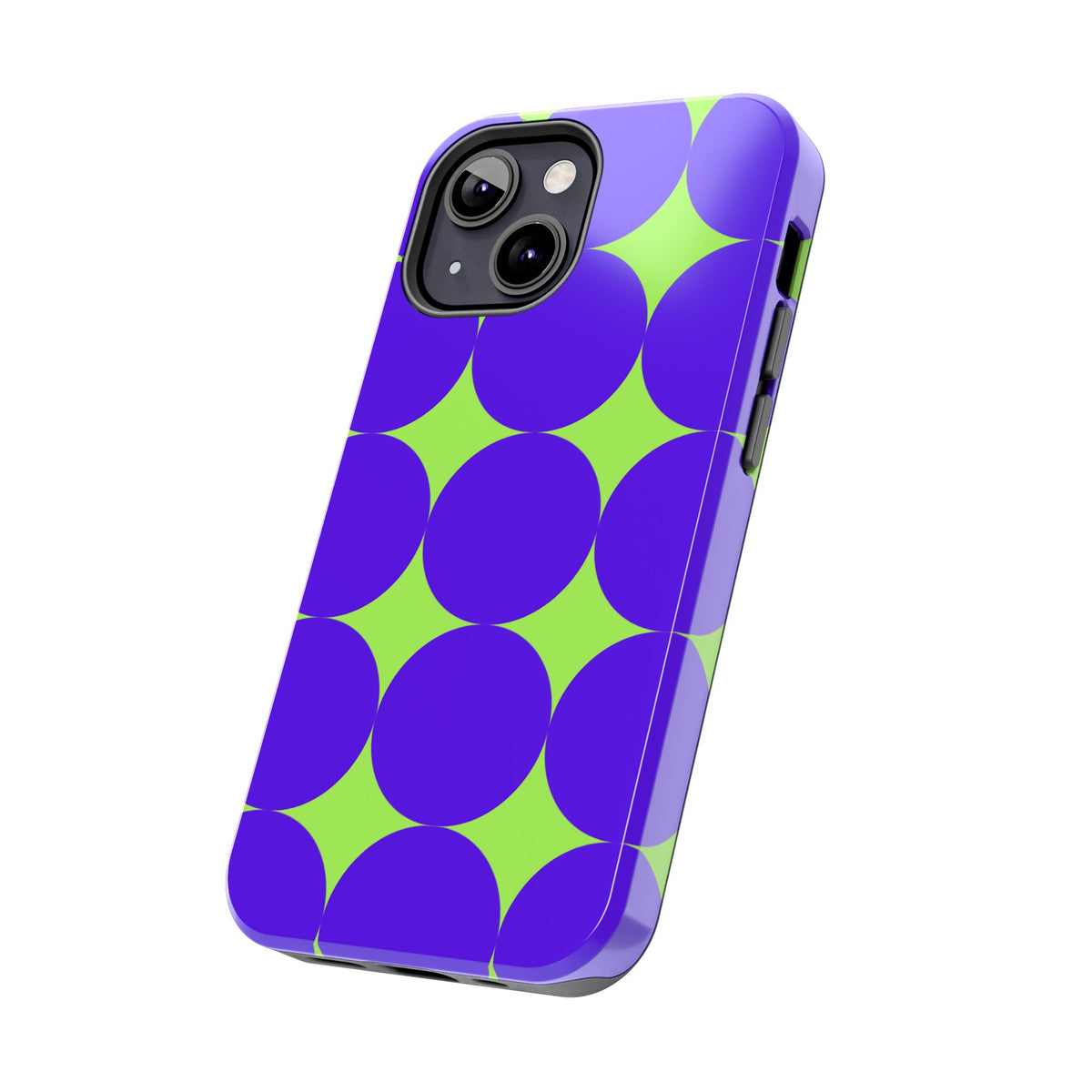 Tough Phone Case — Retro Purple & Lime Geometric Dot Design