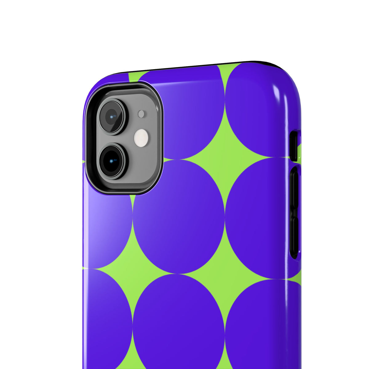 Tough Phone Case — Retro Purple & Lime Geometric Dot Design