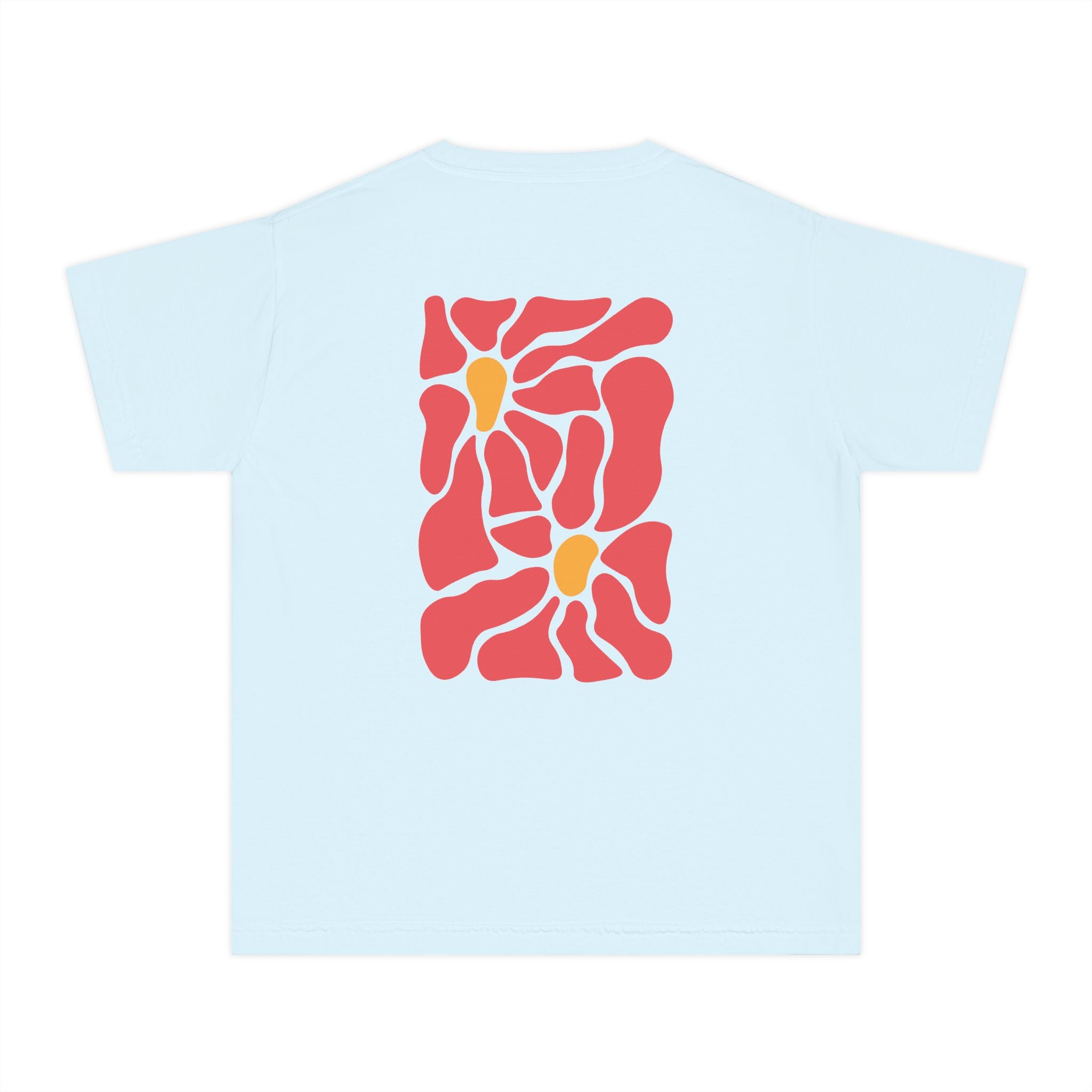 Youth Tee — Retro Floral Graphic Kids' T-Shirt, Blue & Red Flower Design