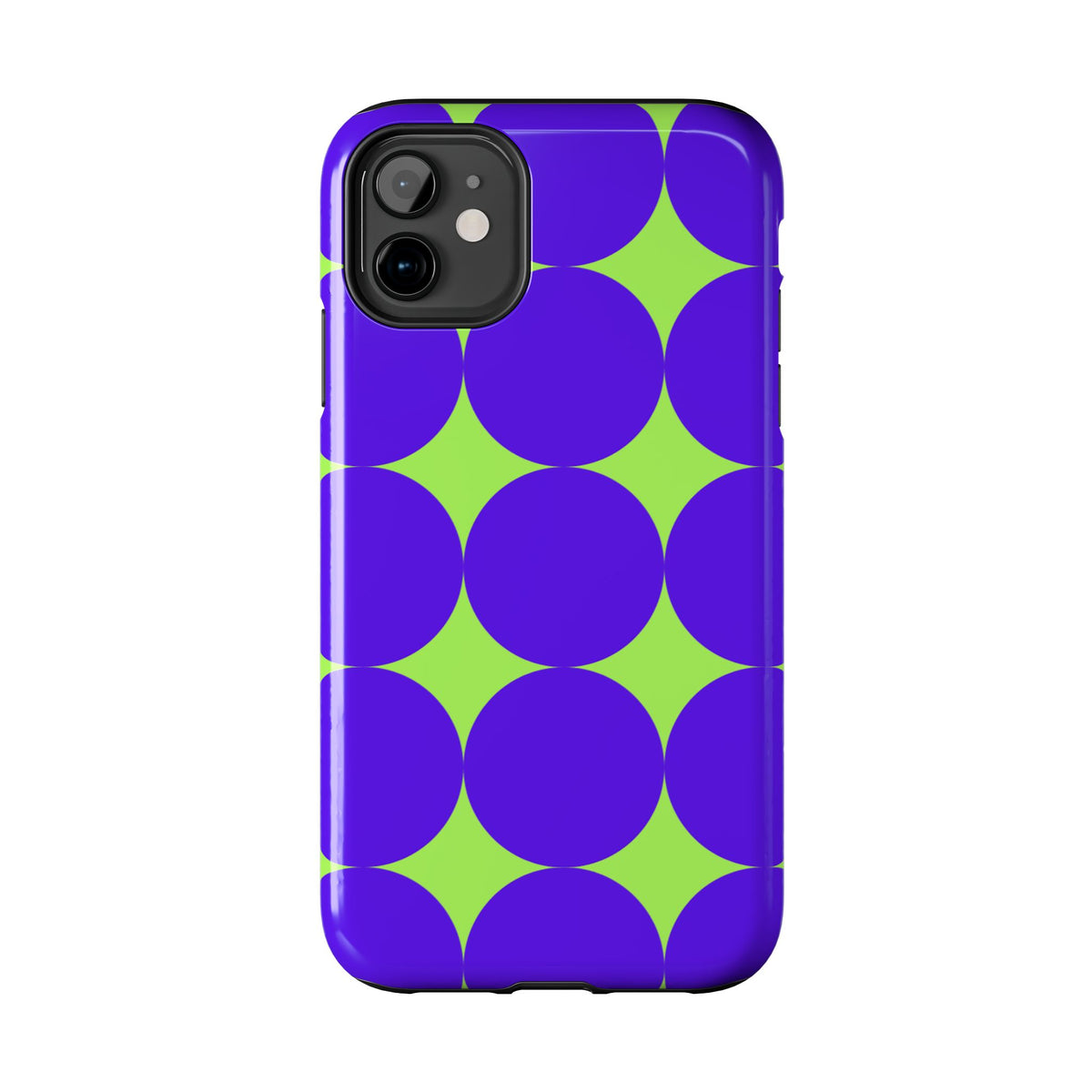 Tough Phone Case — Retro Purple & Lime Geometric Dot Design
