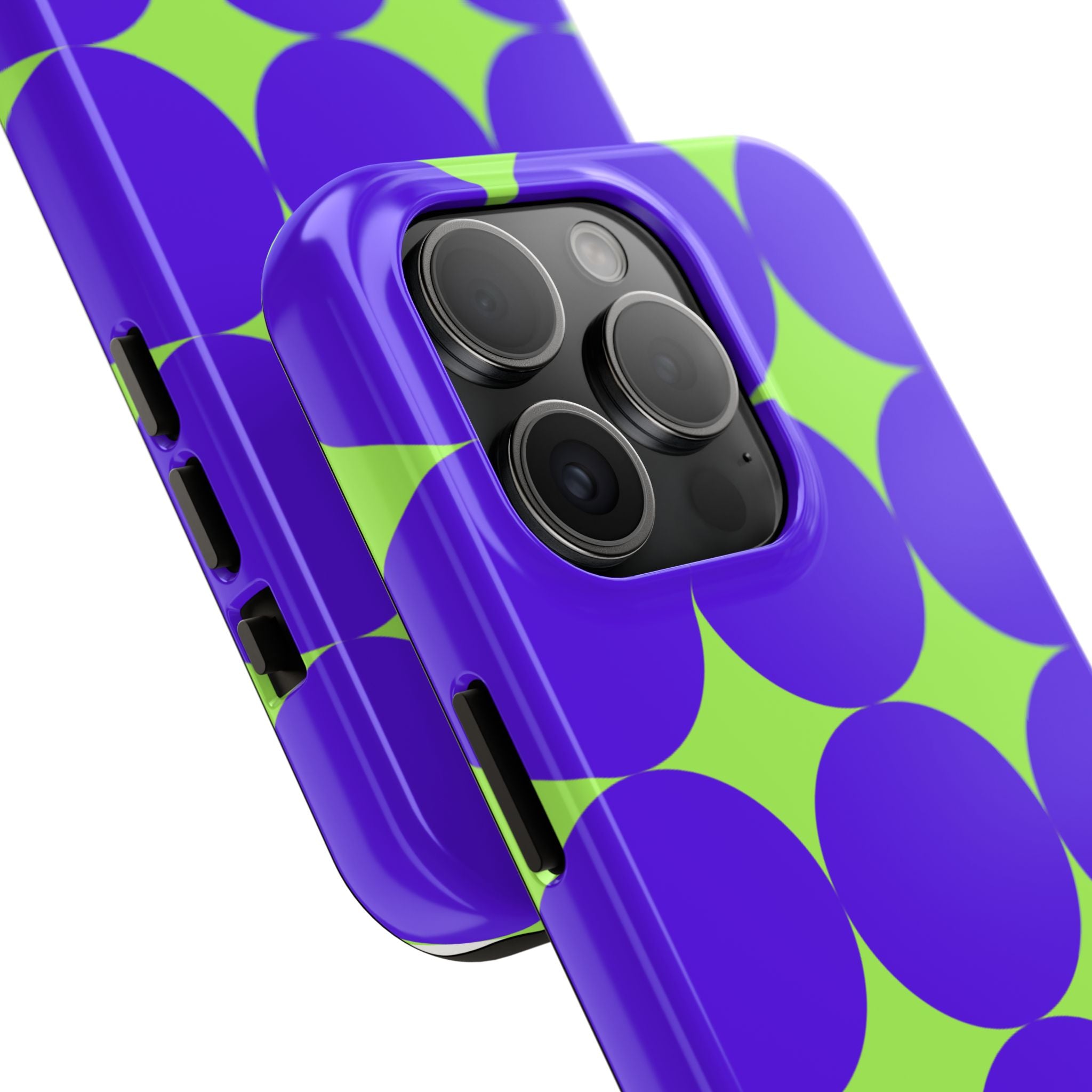 Tough Phone Case — Retro Purple & Lime Geometric Dot Design