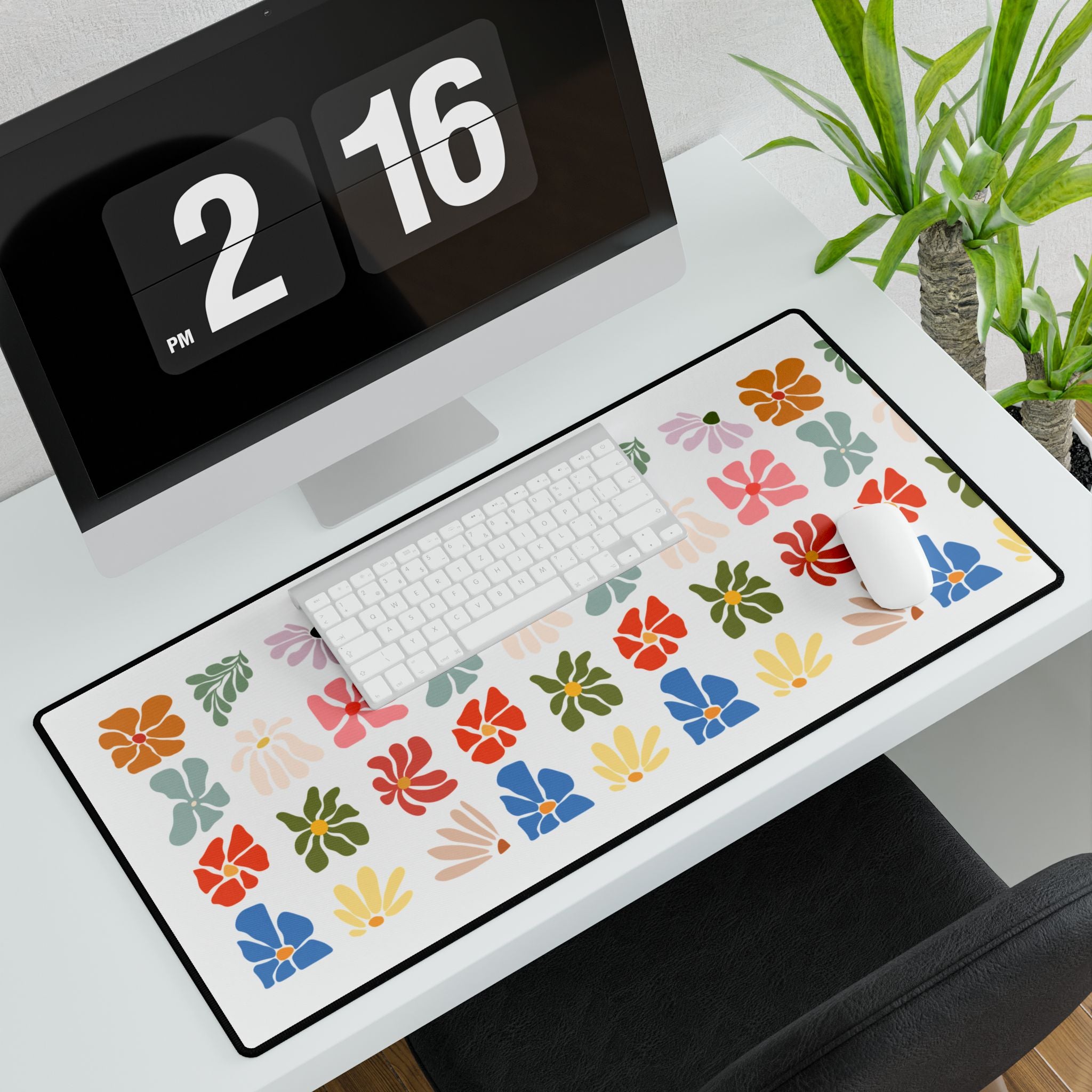 Floral Rows Desk Mat — Colorful Retro Flower Pattern Mouse Pad