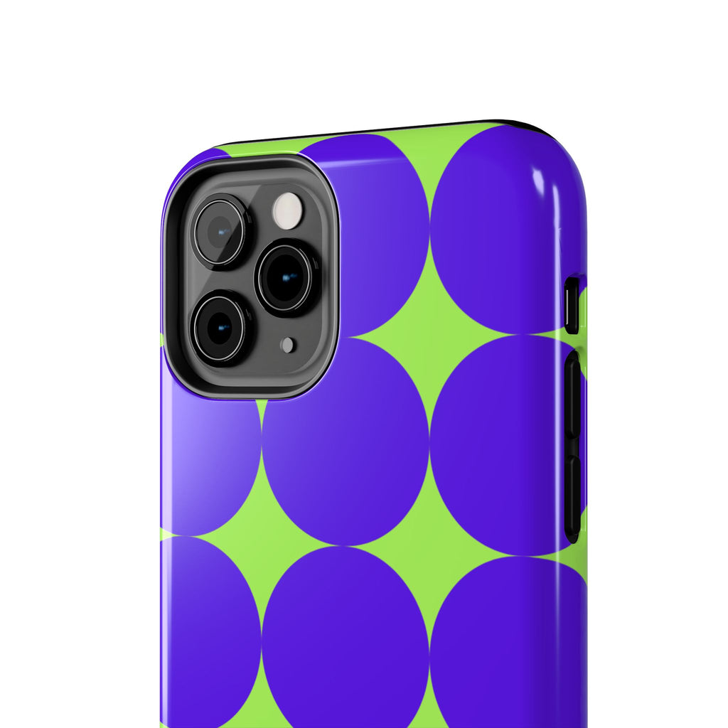 Tough Phone Case — Retro Purple & Lime Geometric Dot Design