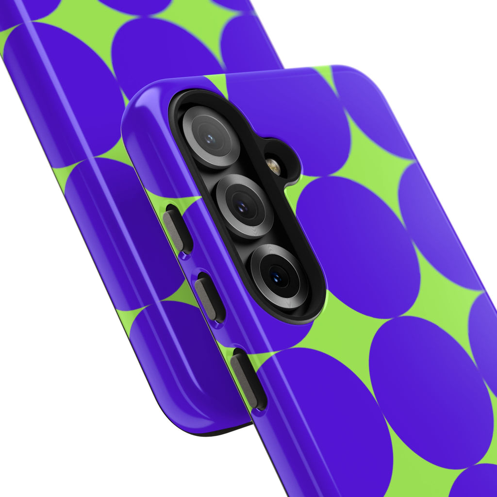 Tough Phone Case — Retro Purple & Lime Geometric Dot Design