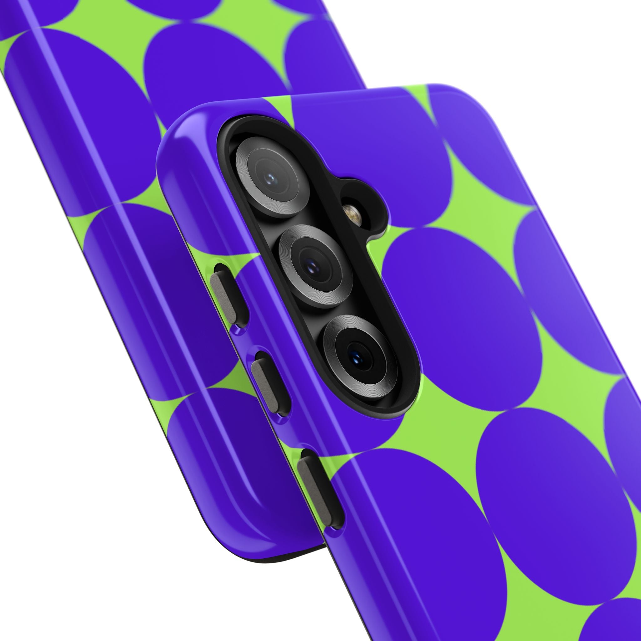 Tough Phone Case — Retro Purple & Lime Geometric Dot Design