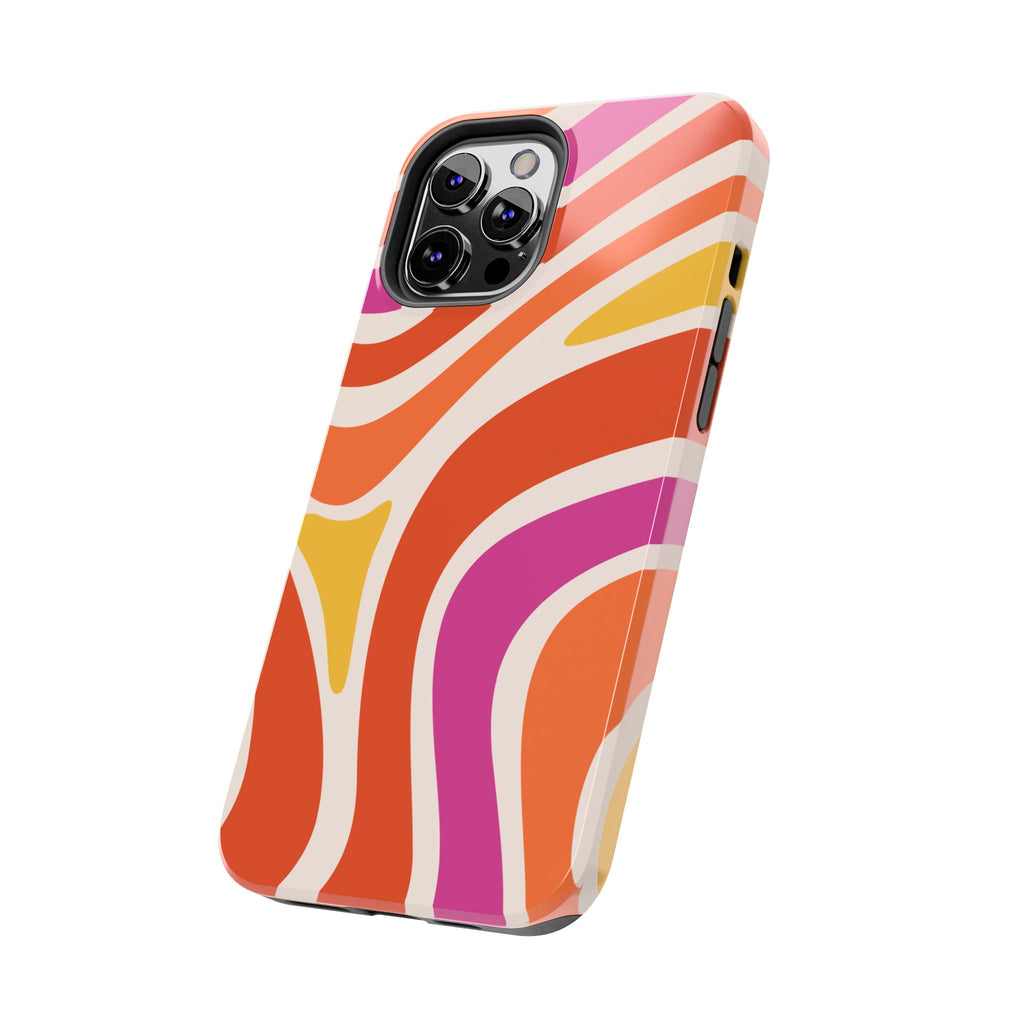 Retro Wave Tough Phone Case – Bright Abstract Orange, Pink & Yellow Protection