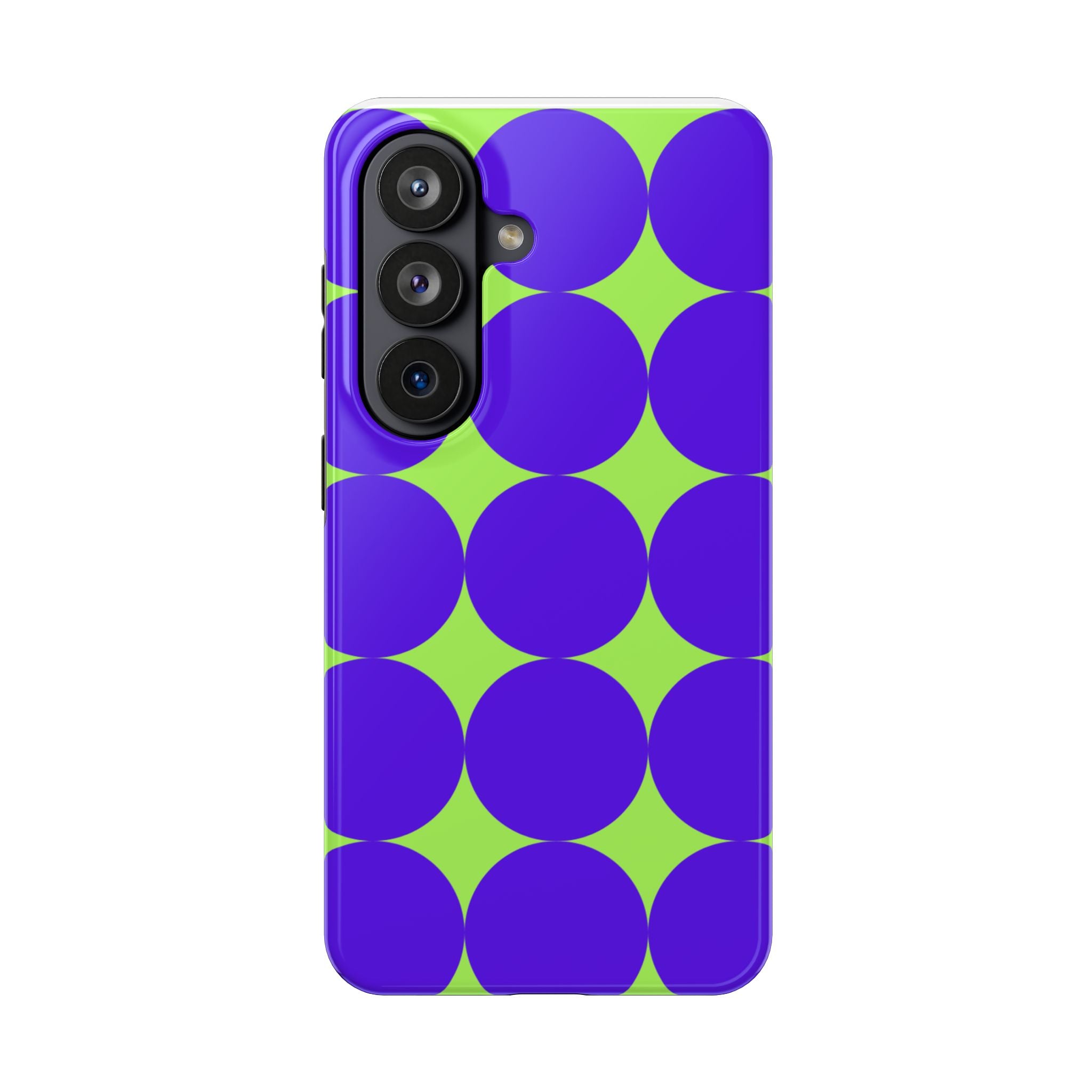 Tough Phone Case — Retro Purple & Lime Geometric Dot Design