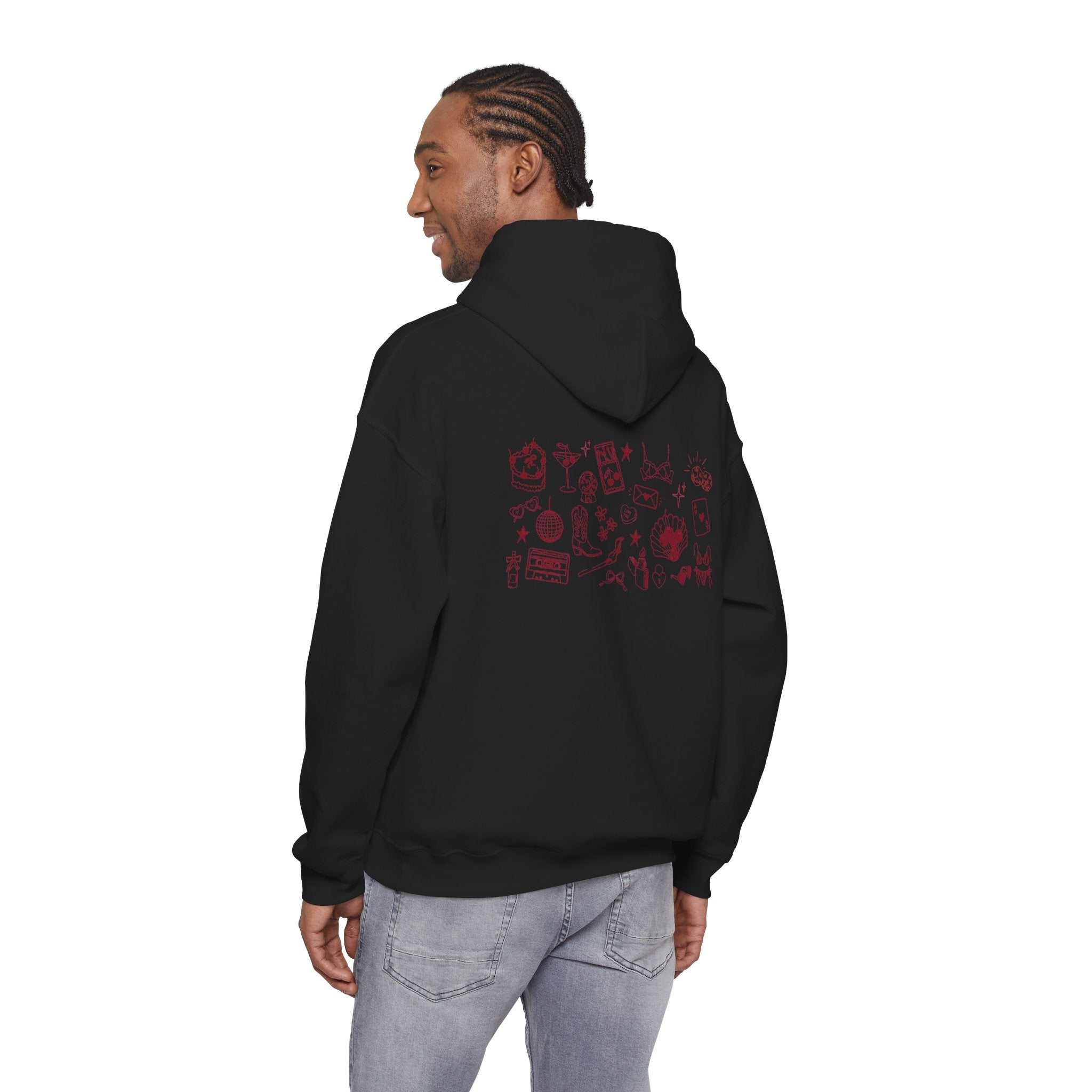 Minimalist Tarot Doodle Hoodie — Esoteric Symbols Back Print