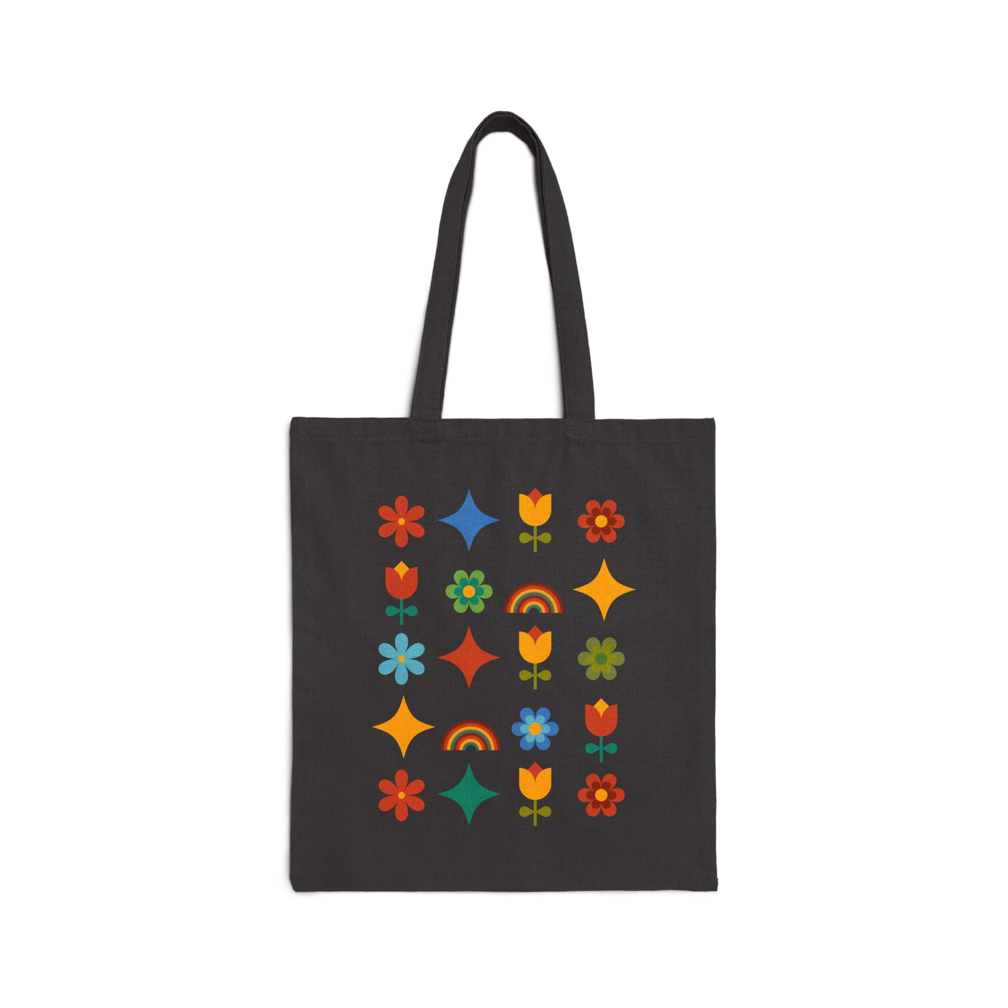Retro Floral Rainbow Tote Bag — Vintage-Inspired Cotton Canvas Tote