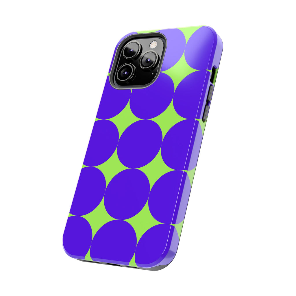 Tough Phone Case — Retro Purple & Lime Geometric Dot Design
