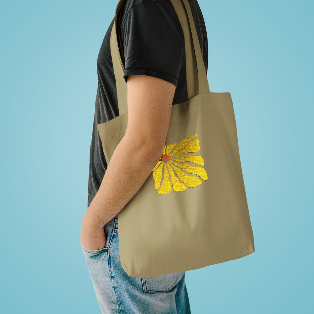 Yellow Daisy Square Tote — Cotton Tote Bag with Floral Puff Design
