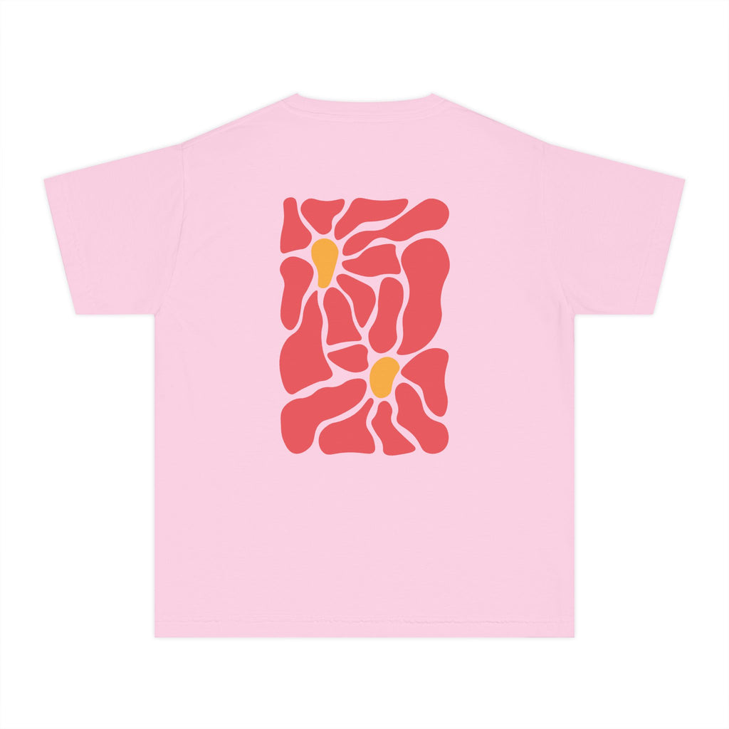 Youth Tee — Retro Floral Graphic Kids' T-Shirt, Blue & Red Flower Design