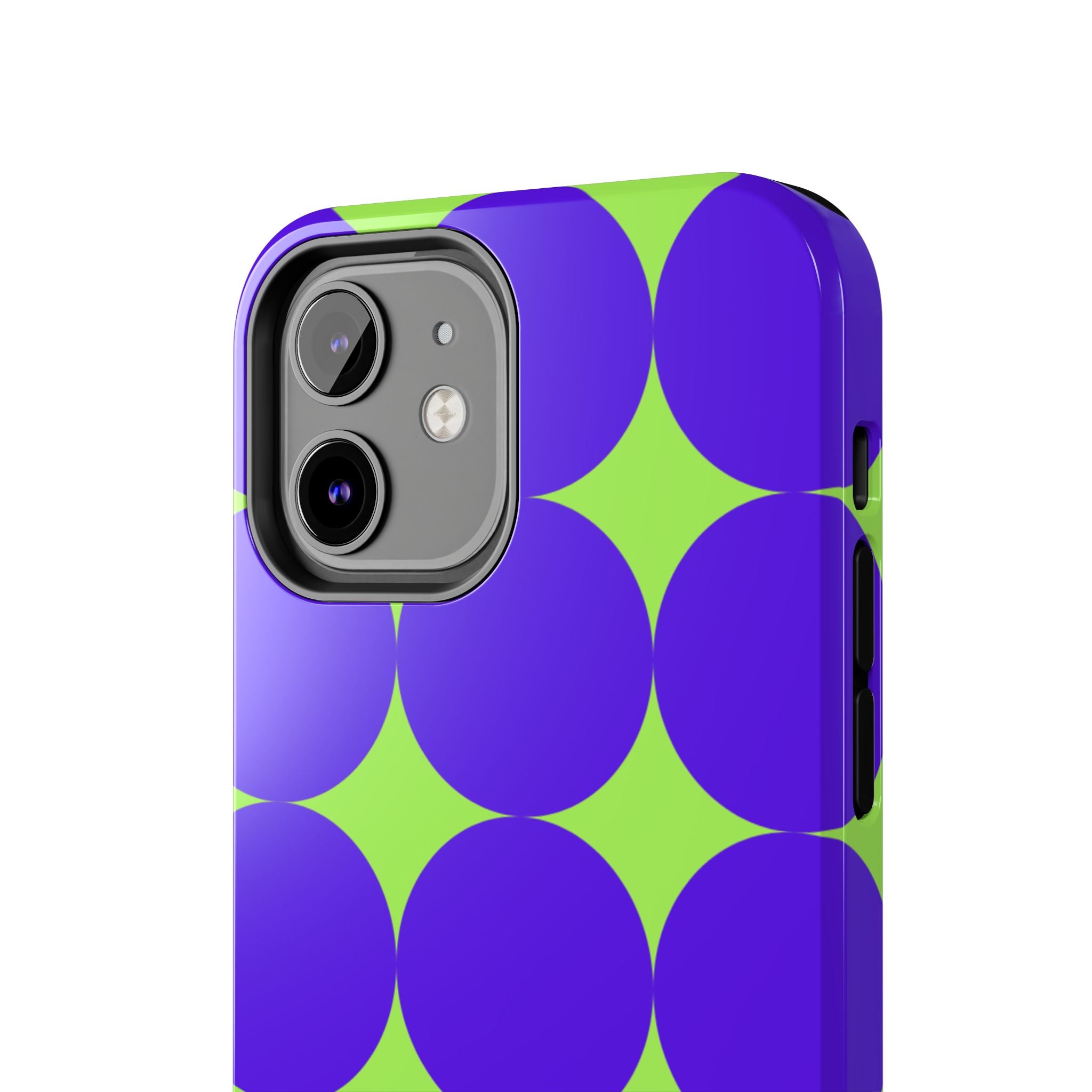 Tough Phone Case — Retro Purple & Lime Geometric Dot Design