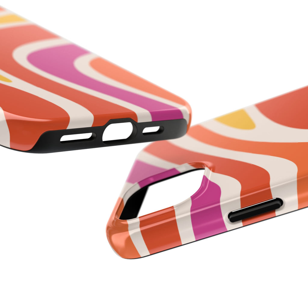 Retro Wave Tough Phone Case – Bright Abstract Orange, Pink & Yellow Protection