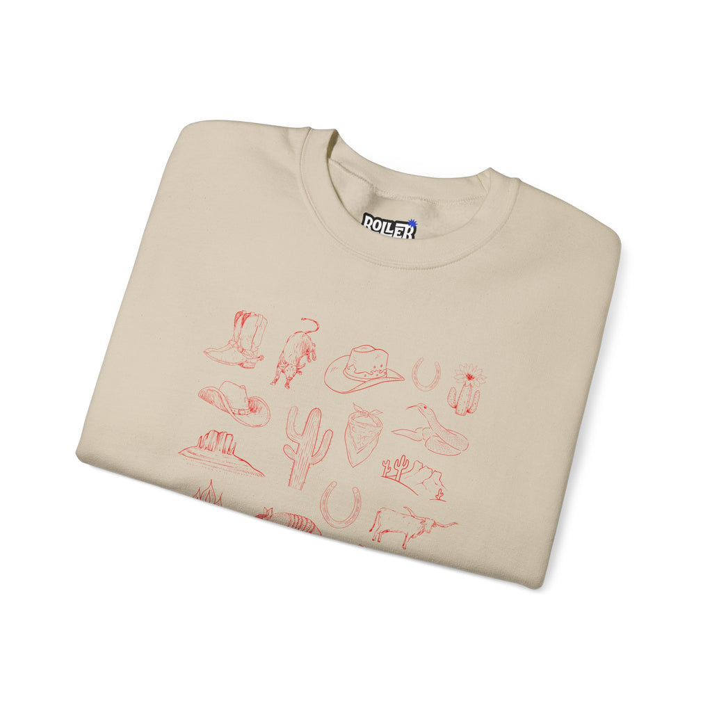 White Crewneck Sweatshirt with Pink Doodles — Minimal Animal Sketch Design