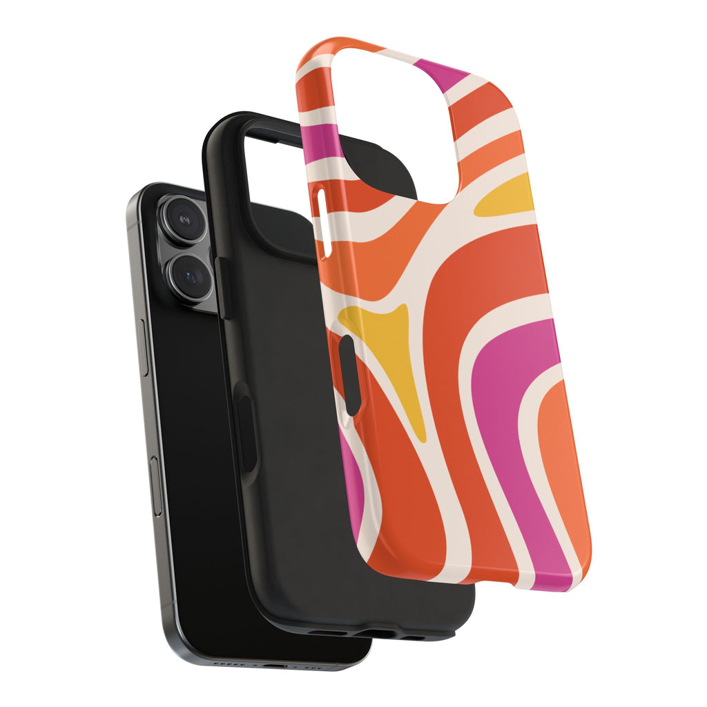 Retro Wave Tough Phone Case – Bright Abstract Orange, Pink & Yellow Protection