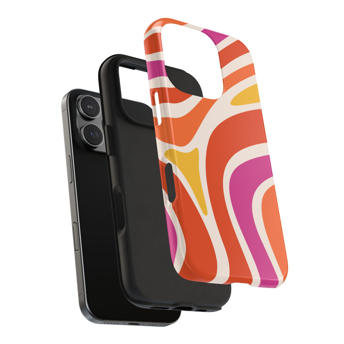 Retro Wave Tough Phone Case – Bright Abstract Orange, Pink & Yellow Protection