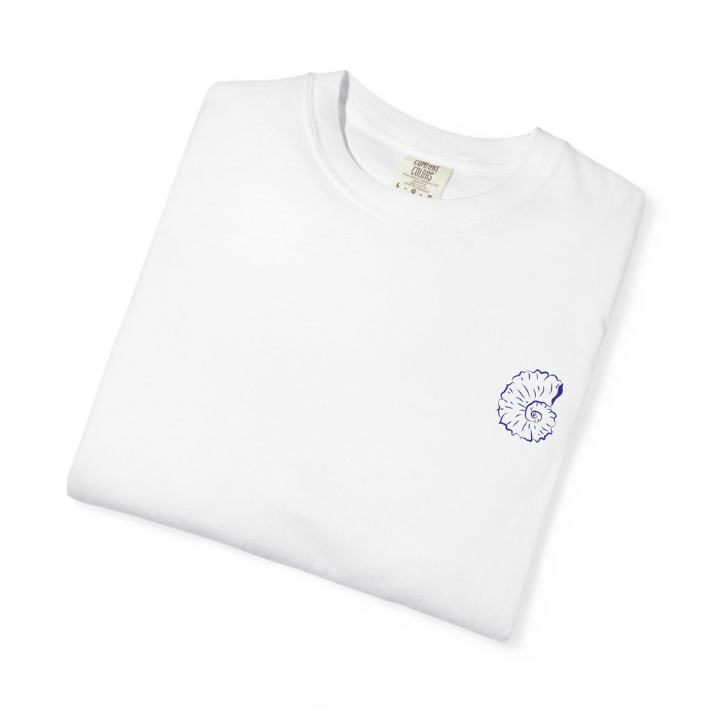 Seaside Shells T-Shirt — Blue Seashell Grid Graphic