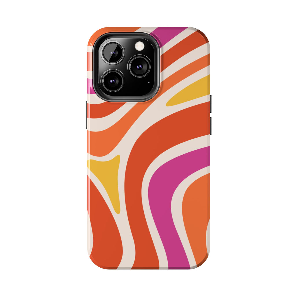 Retro Wave Tough Phone Case – Bright Abstract Orange, Pink & Yellow Protection