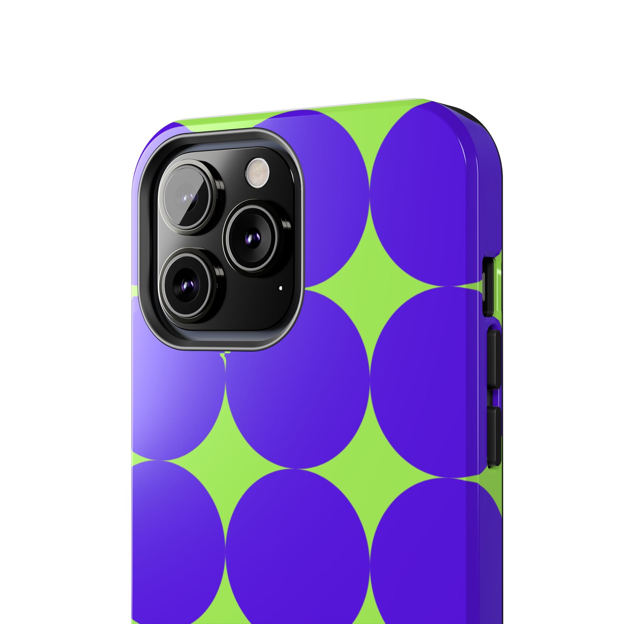 Tough Phone Case — Retro Purple & Lime Geometric Dot Design