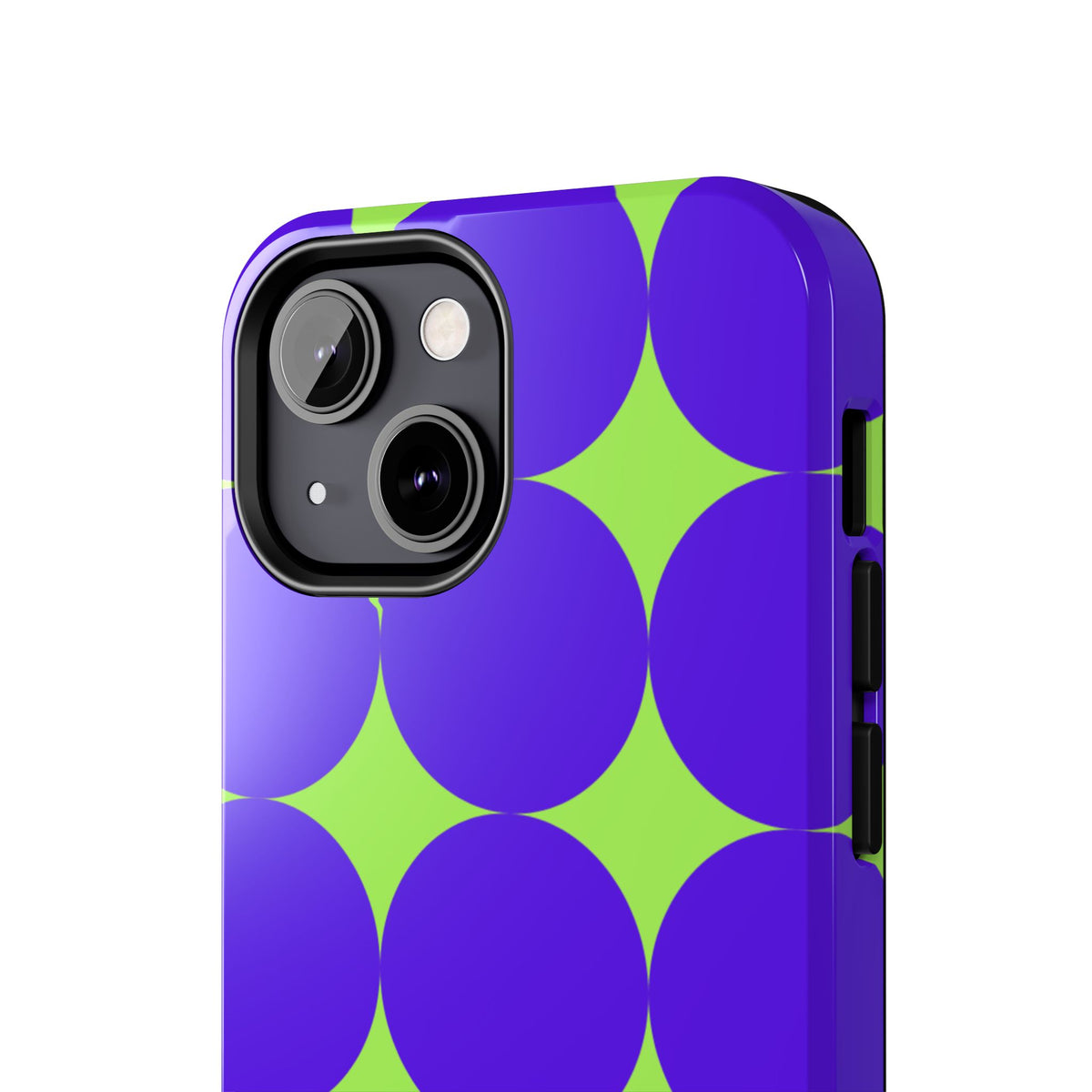 Tough Phone Case — Retro Purple & Lime Geometric Dot Design