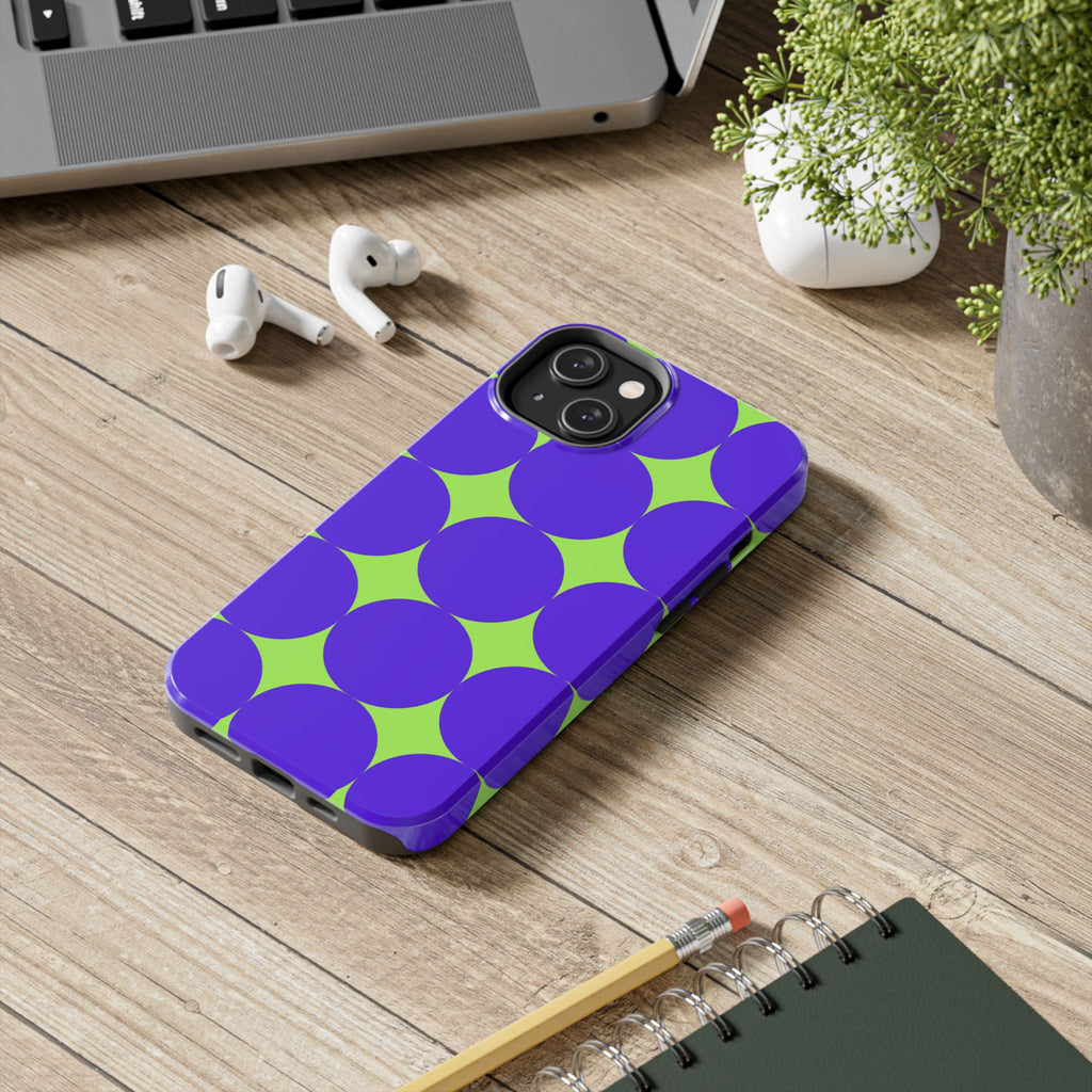 Tough Phone Case — Retro Purple & Lime Geometric Dot Design