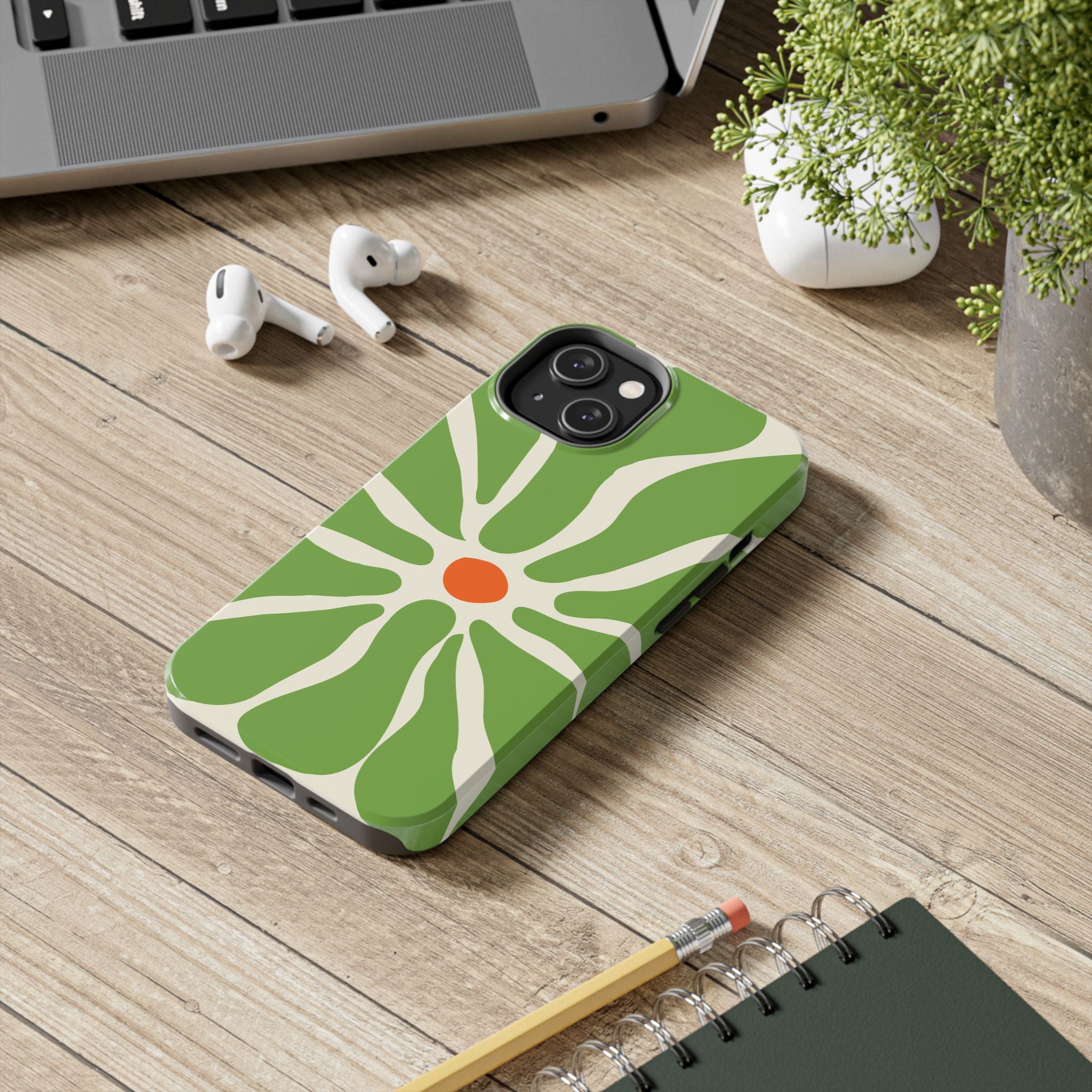 Green Daisy Tough Phone Case — Floral Protective Phone Cover