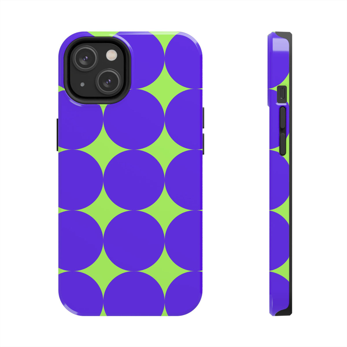 Tough Phone Case — Retro Purple & Lime Geometric Dot Design