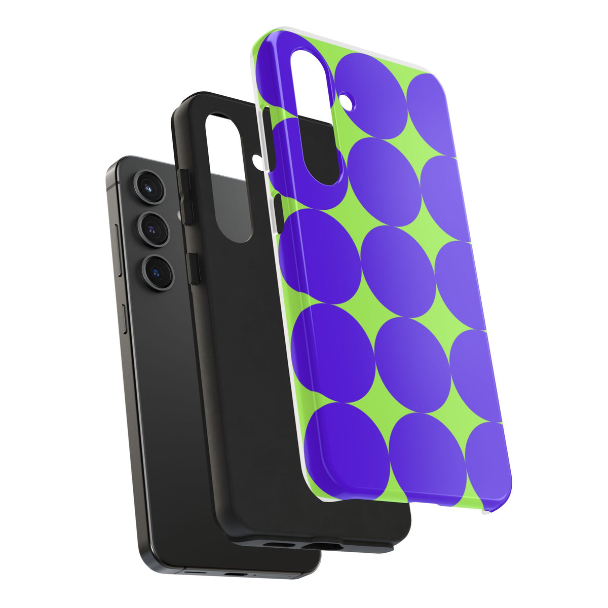 Tough Phone Case — Retro Purple & Lime Geometric Dot Design