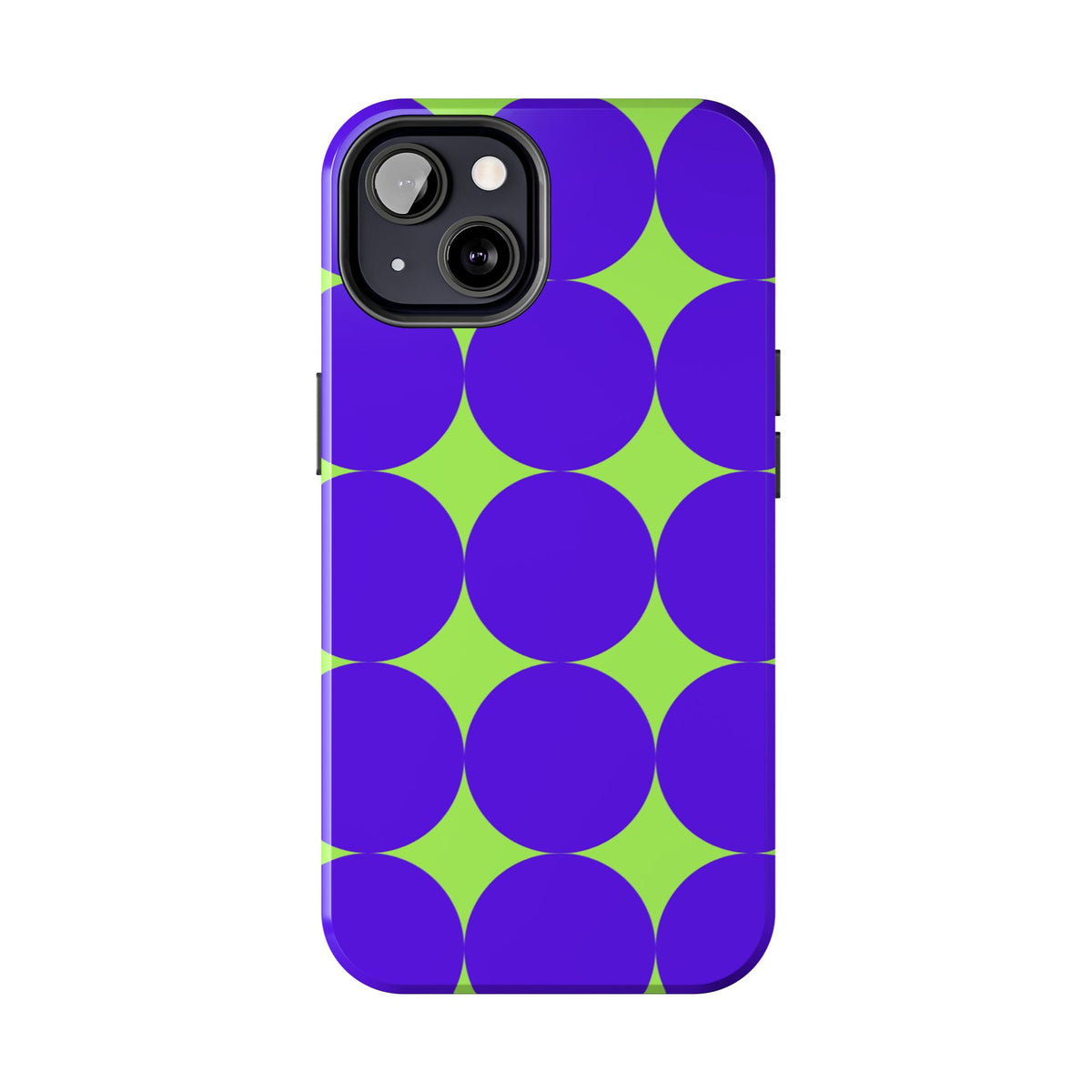 Tough Phone Case — Retro Purple & Lime Geometric Dot Design