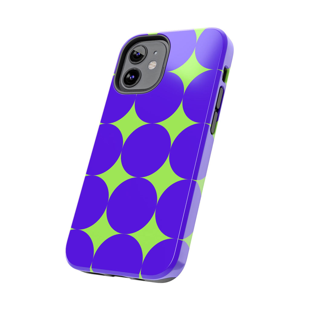 Tough Phone Case — Retro Purple & Lime Geometric Dot Design