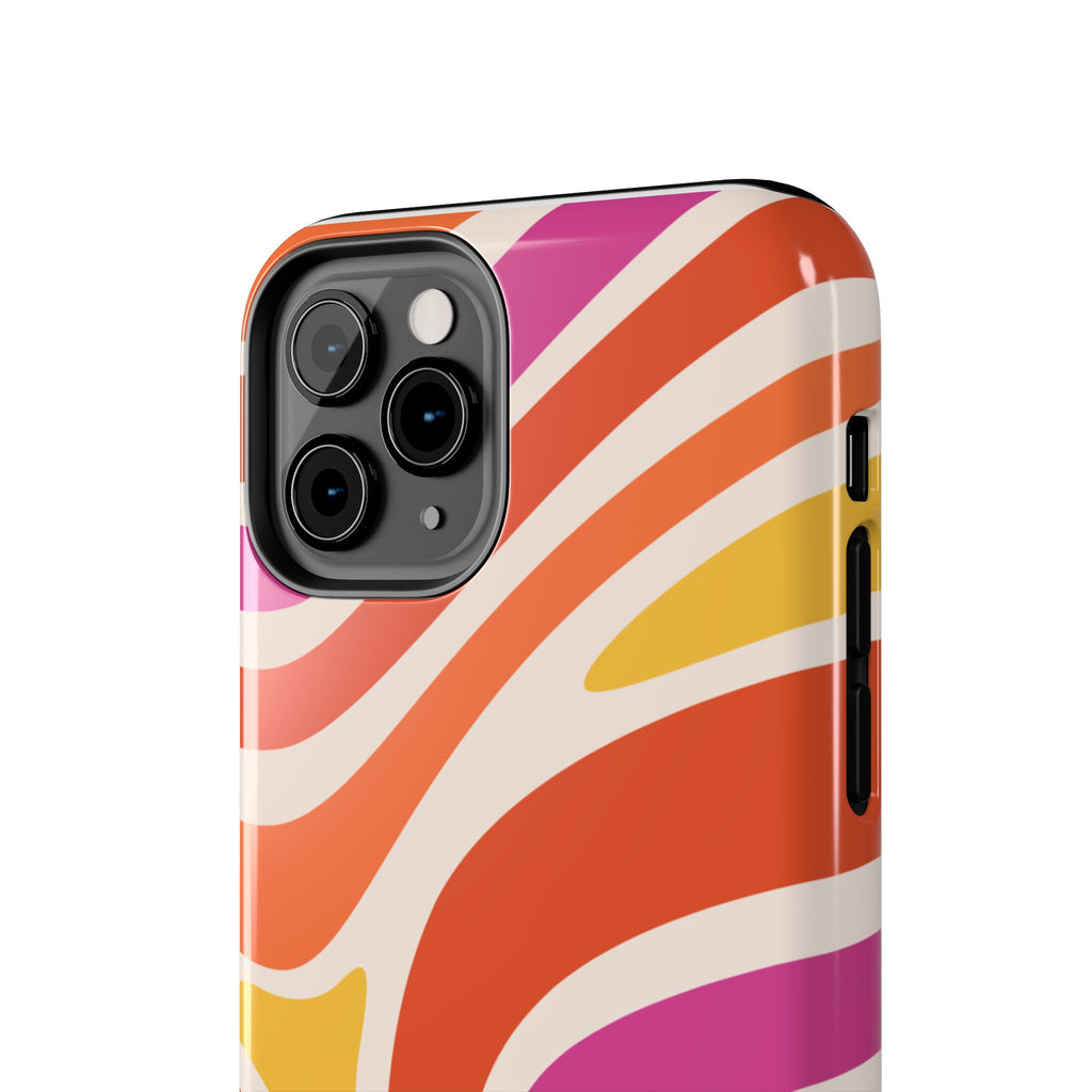 Retro Wave Tough Phone Case – Bright Abstract Orange, Pink & Yellow Protection