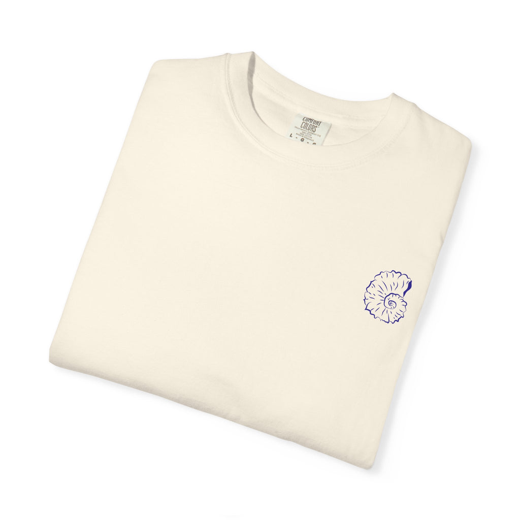 Seaside Shells T-Shirt — Blue Seashell Grid Graphic