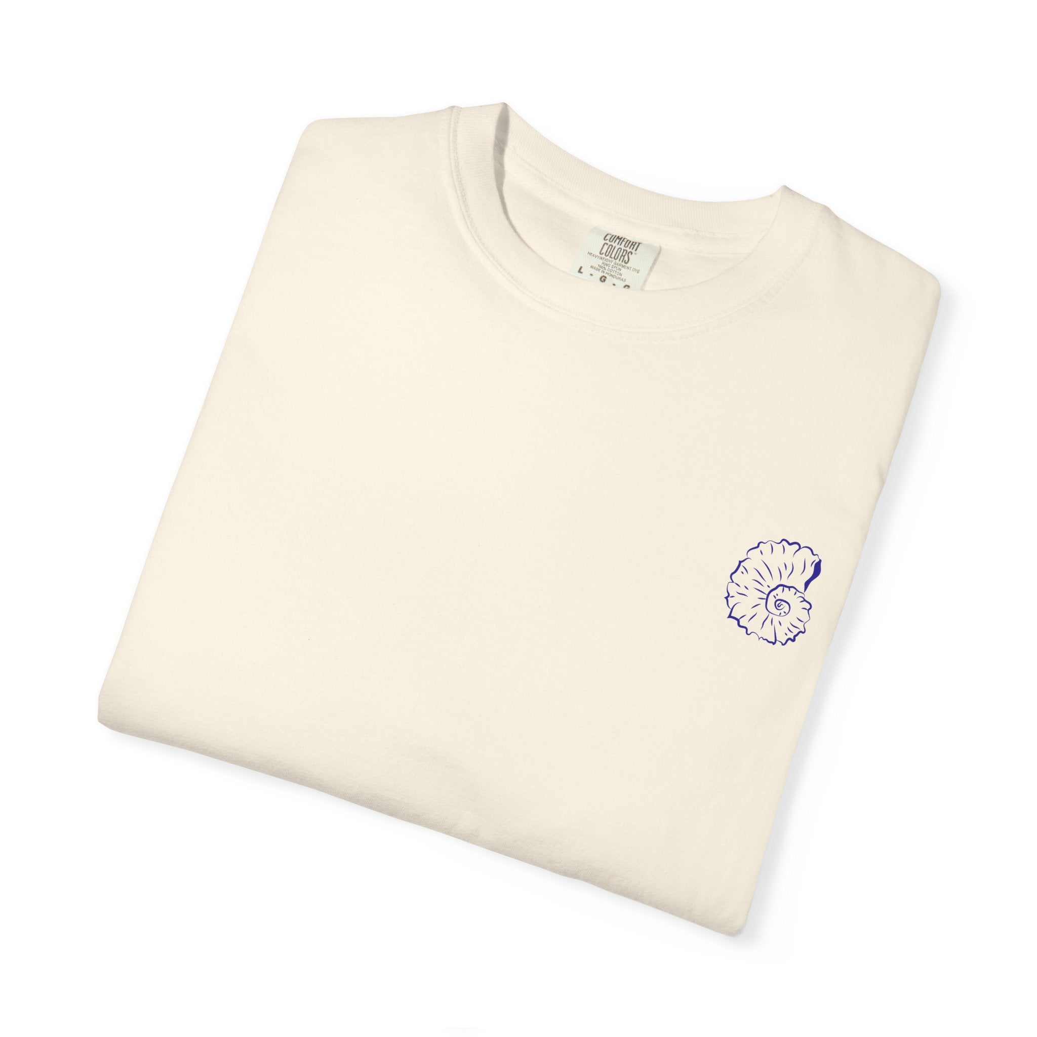 Seaside Shells T-Shirt — Blue Seashell Grid Graphic