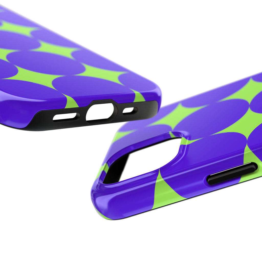 Tough Phone Case — Retro Purple & Lime Geometric Dot Design