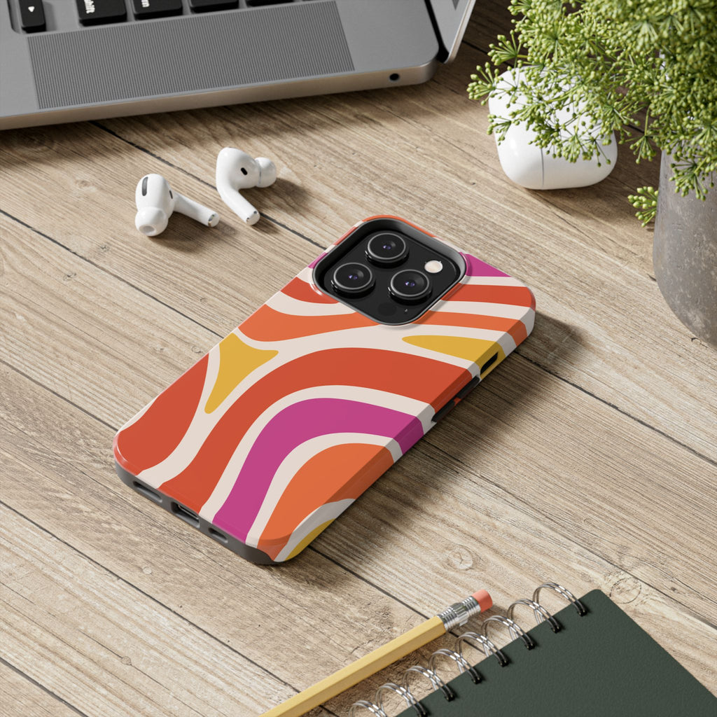 Retro Wave Tough Phone Case – Bright Abstract Orange, Pink & Yellow Protection