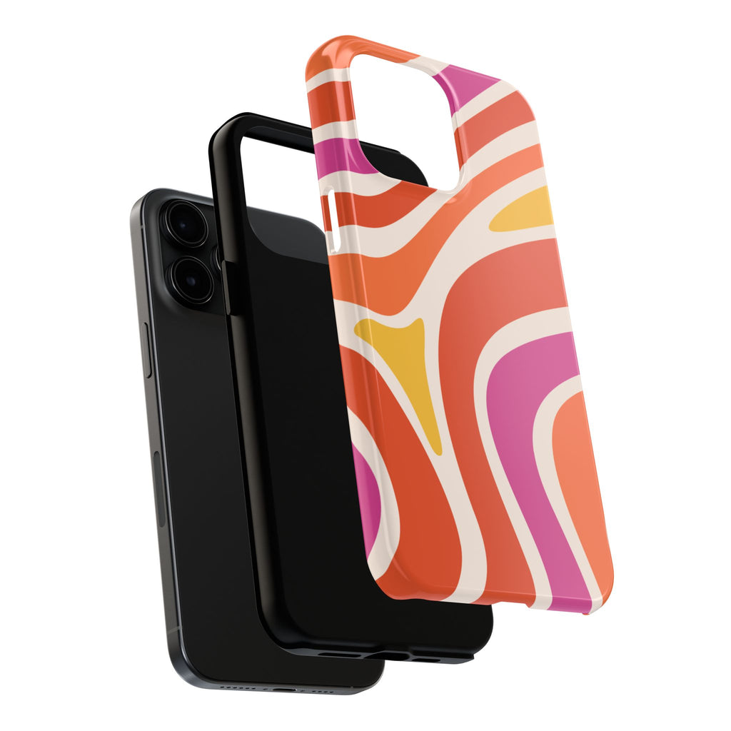 Retro Wave Tough Phone Case – Bright Abstract Orange, Pink & Yellow Protection