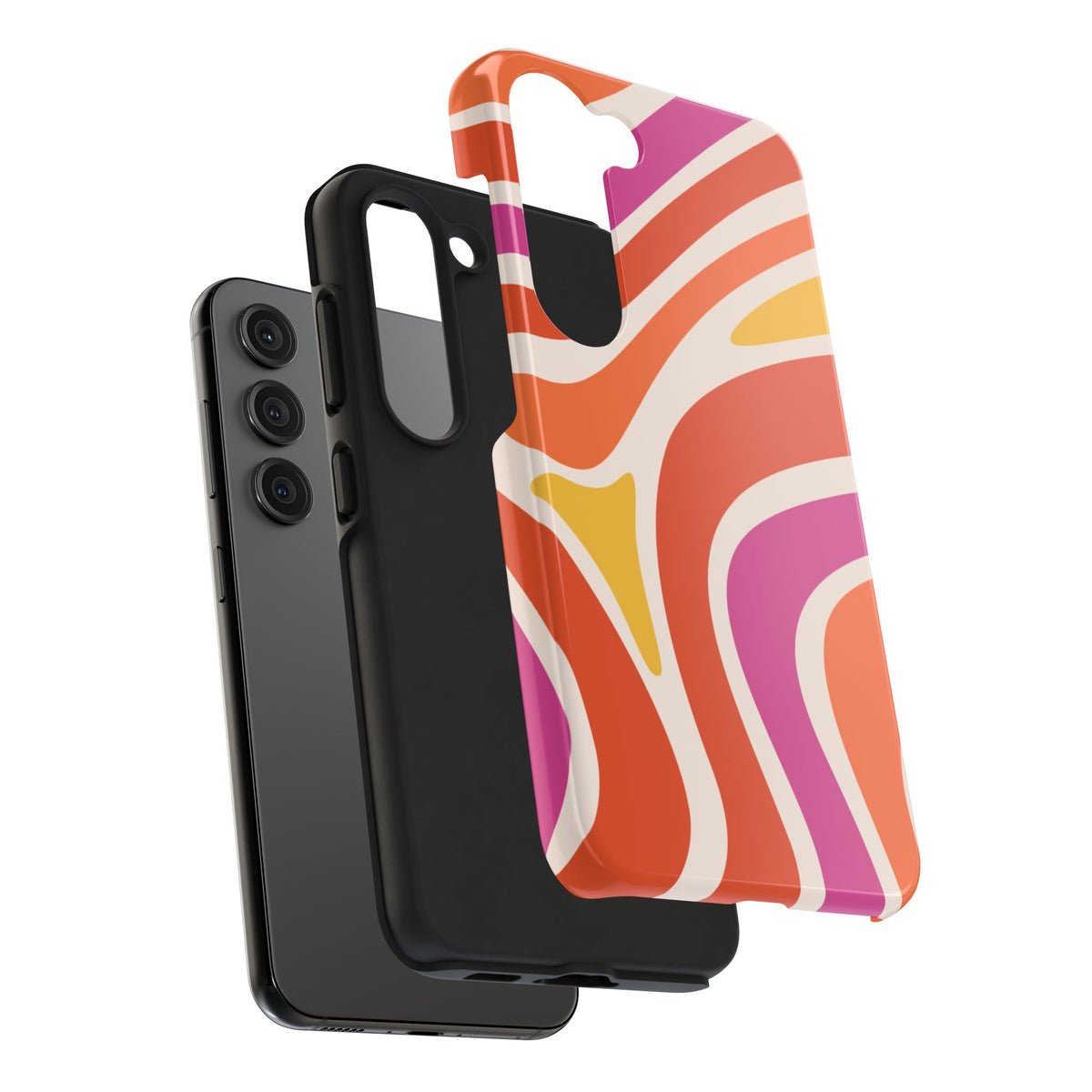 Retro Wave Tough Phone Case – Bright Abstract Orange, Pink & Yellow Protection