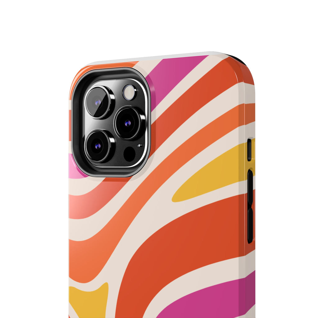 Retro Wave Tough Phone Case – Bright Abstract Orange, Pink & Yellow Protection