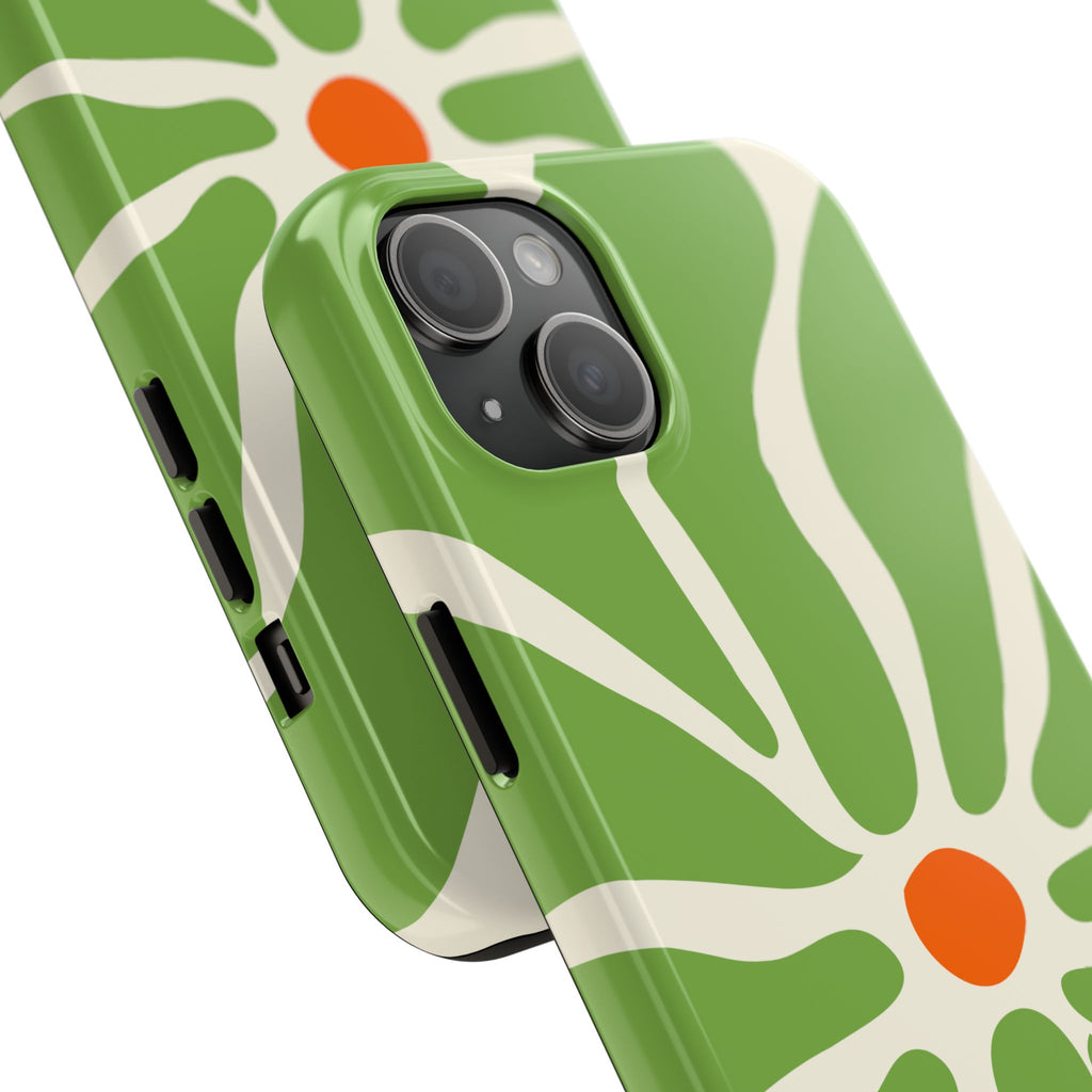 Green Daisy Tough Phone Case — Floral Protective Phone Cover