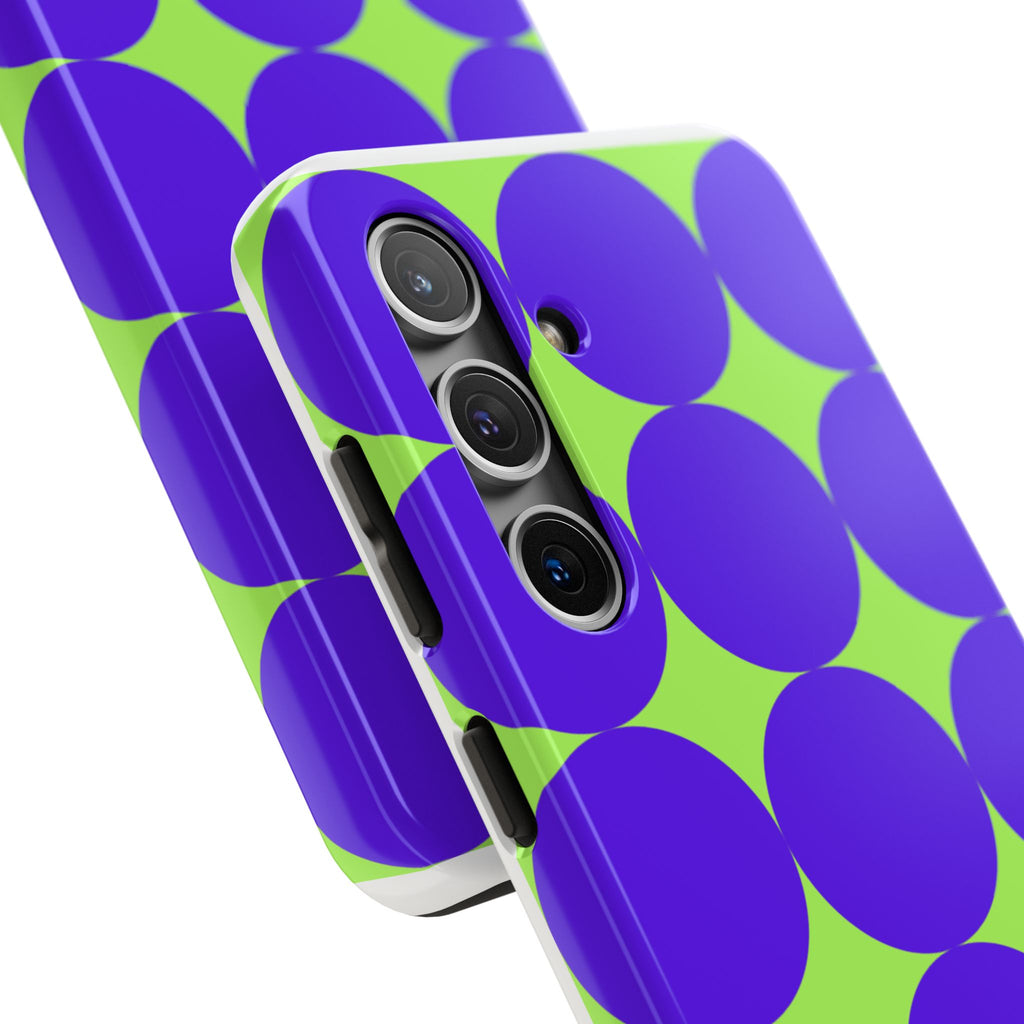 Tough Phone Case — Retro Purple & Lime Geometric Dot Design