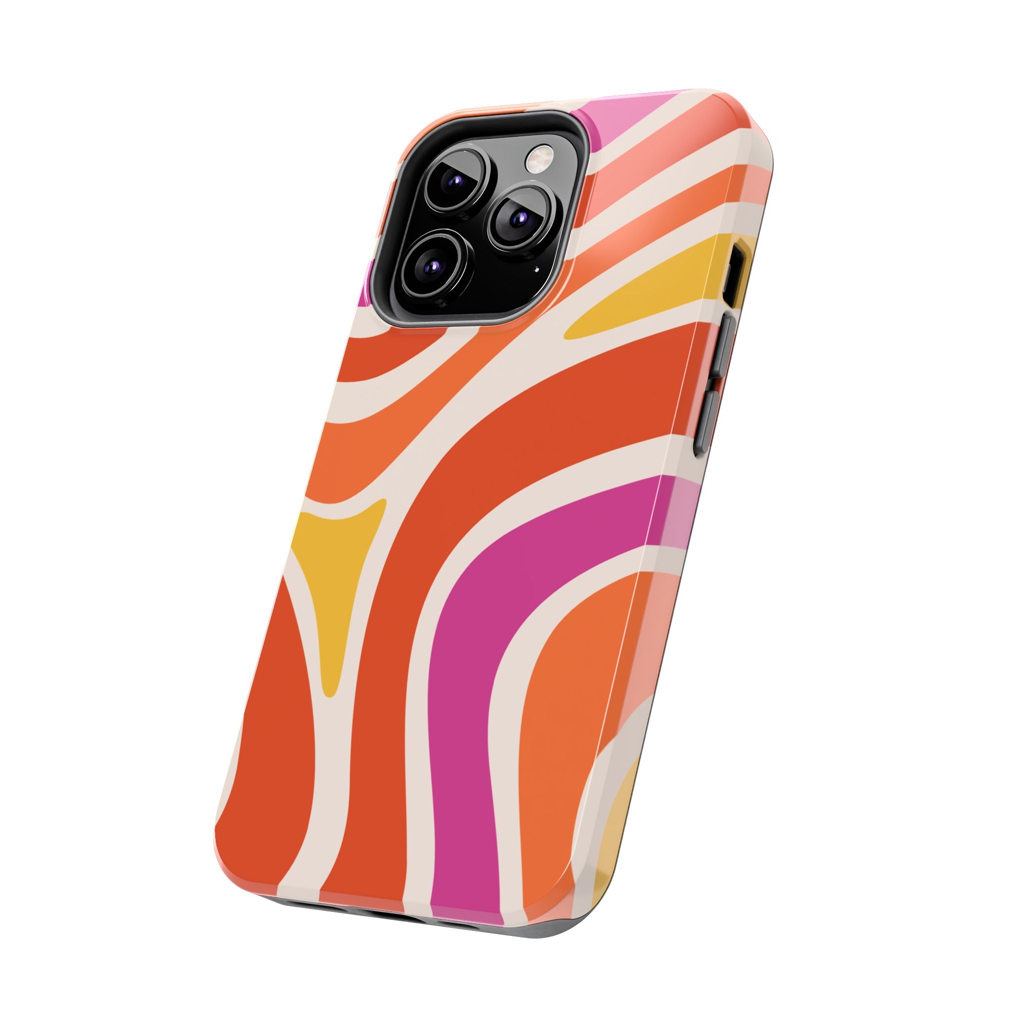 Retro Wave Tough Phone Case – Bright Abstract Orange, Pink & Yellow Protection