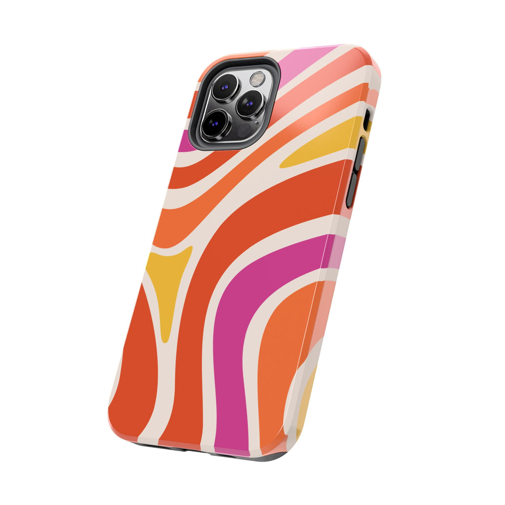 Retro Wave Tough Phone Case – Bright Abstract Orange, Pink & Yellow Protection
